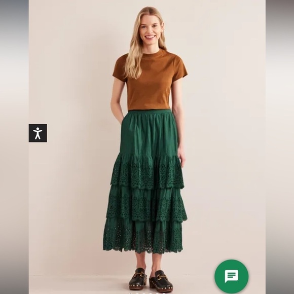 Boden Broderie Cotton Maxi Skirt Chatsworth Green Size 8 NWT - Picture 1 of 7